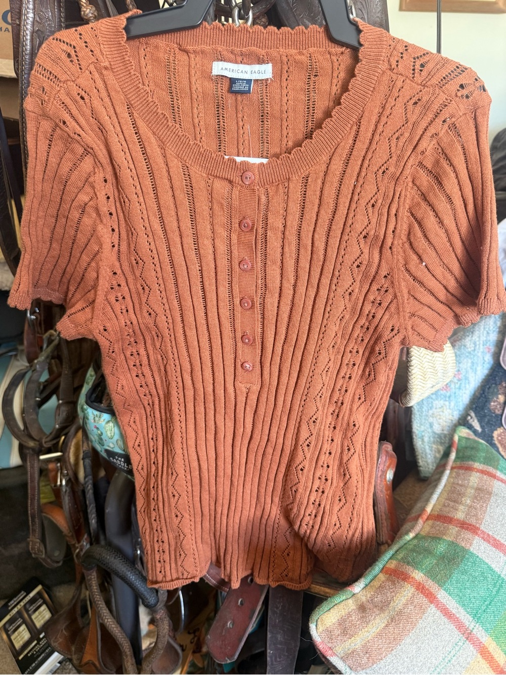 American Eagle Outfitters Women's Rust Short-Sleeve Knit Sweater NWT